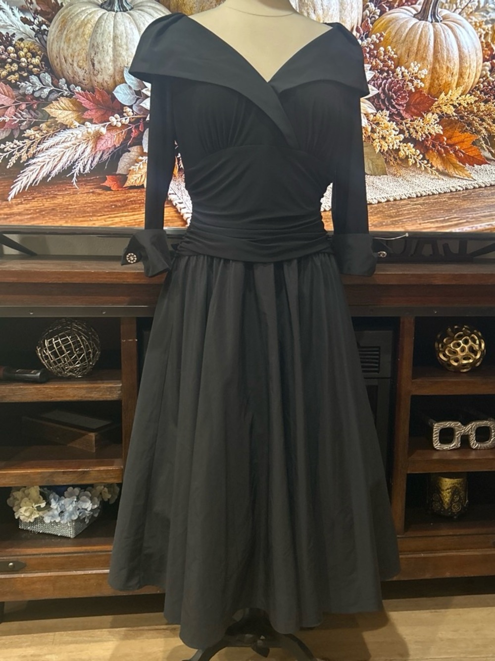 Jessica Black Off-Shoulder Long Sleeve Vintage-Inspired Dress